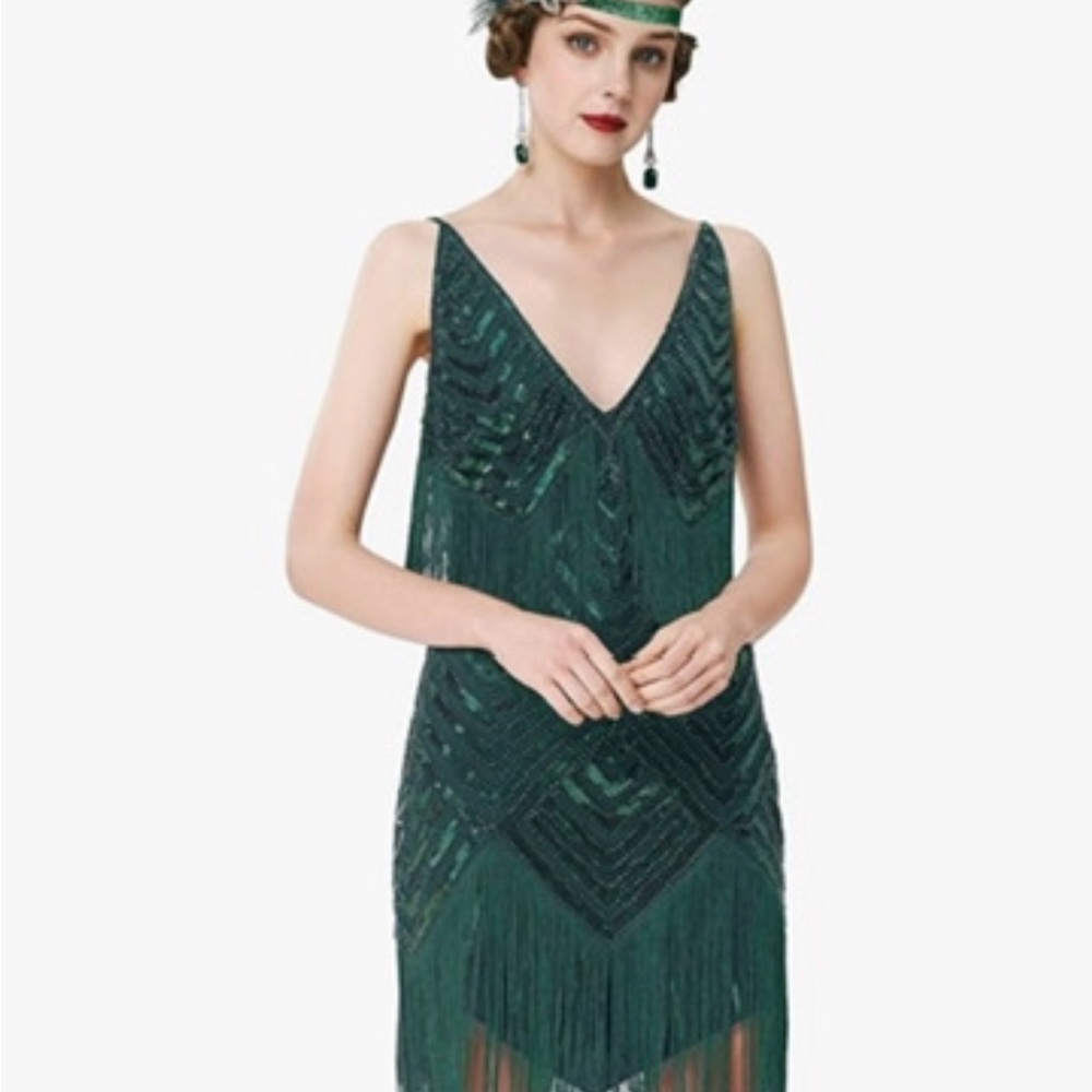 BABEYOND Women's 1920s Flapper Dress V Neck Slip Dress Roaring 20s Great Gatsby